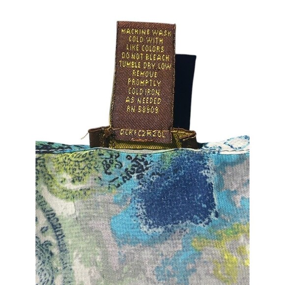 COPPER KEY Blouse Sz S Tropical Floral Greens 3/4 Sleeve Sheer Top Elastic Waist - Picture 6 of 6